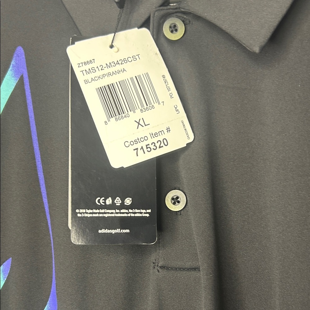 Adidas Black Polo with Black and Blue Design New With Tag Size XL - Picture 4 of 6